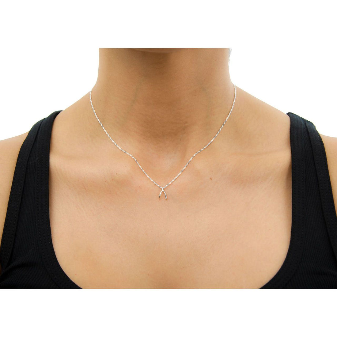 [DOGEARED] WISH NECKLACE, TEENY WISHBONE, 16" MS1627 SILVER