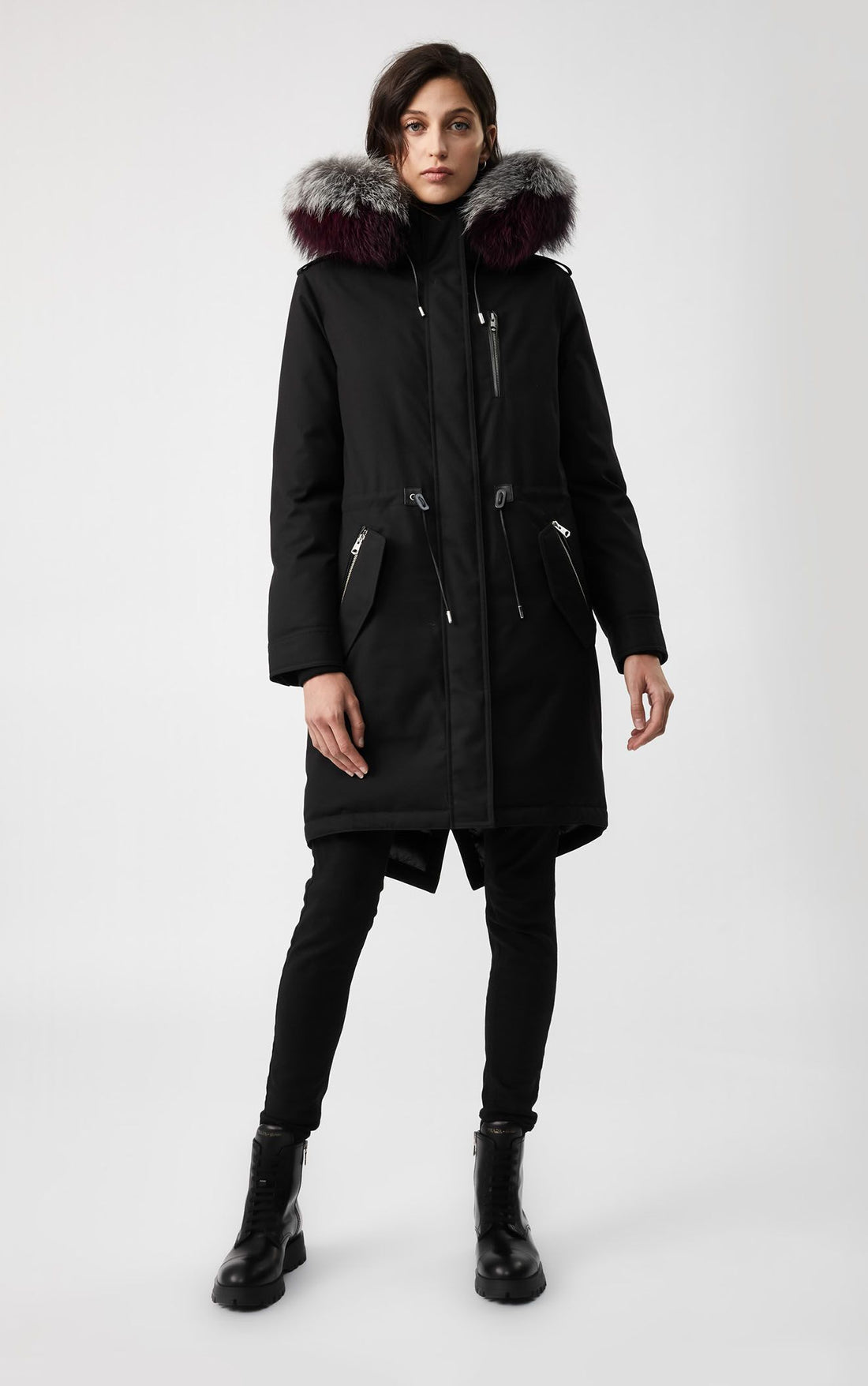 [MACKAGE] RENA down parka with silverfox fur trim BLACK-BERRY